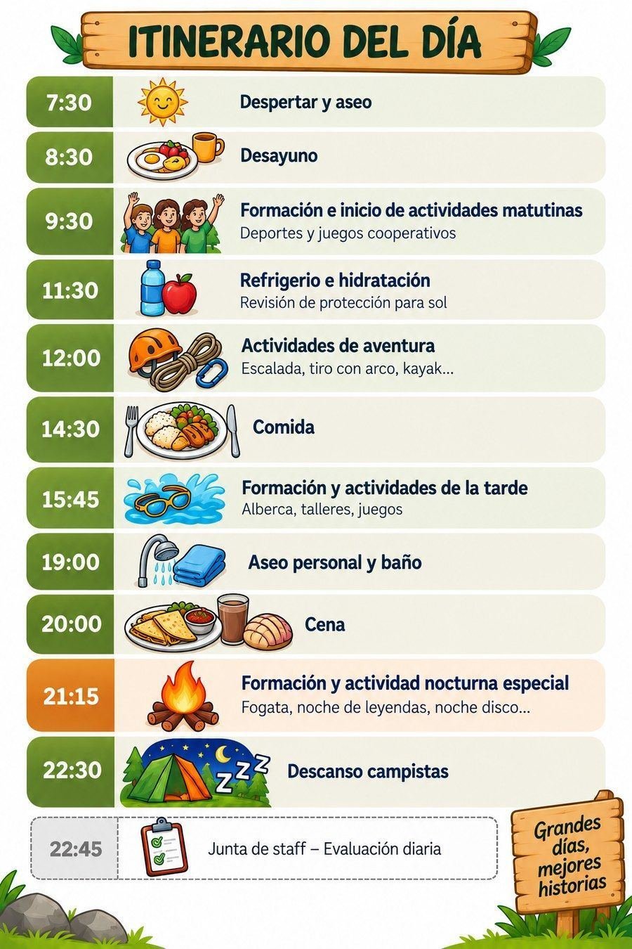 Itinerario del día en Ojo Ciego Camp